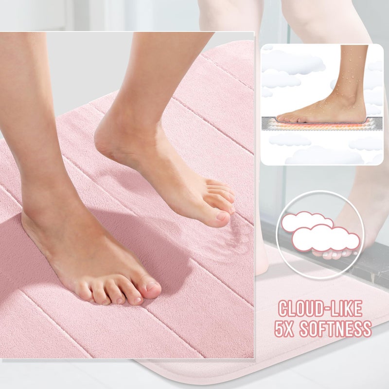 Yimobra Pink Bath Mat, Super Soft Absorbent Memory Foam Bathroom Rug Non Slip, Quick Dry, Machine Washable Floor Carpet for Tub Shower, Home Decor Accessories, 24x17 - Image 3